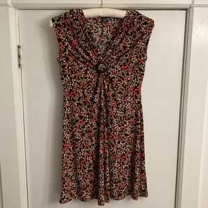 Chaps empire waist, just-above-the-knee-length dress, orange & brown dot, S